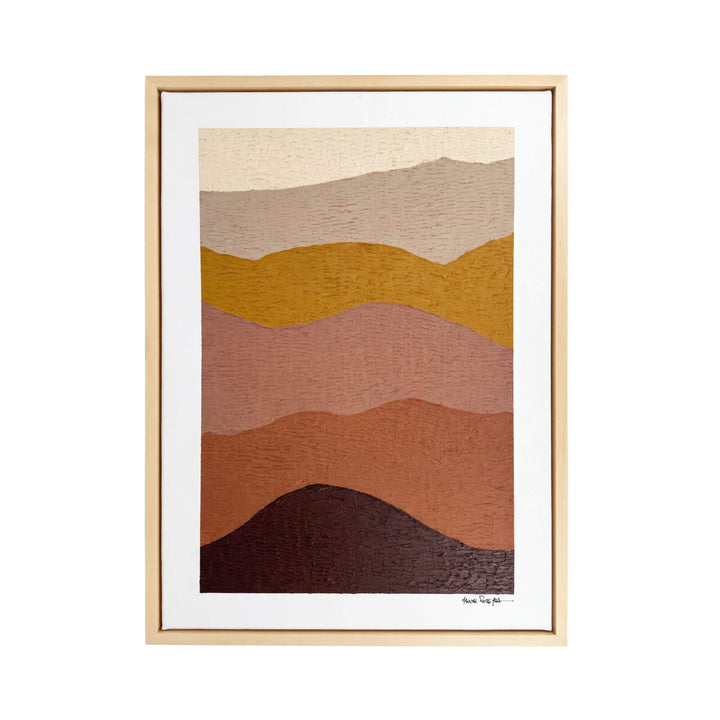 Front view of the Earth Horizon original painting with layered ivory, ochre, terracotta, and brown abstract forms