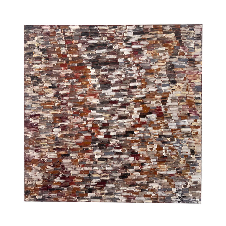 Front view of the Earth Mosaic original painting by Manuel Pereyra with layered rectangular strokes in rich earthy tones