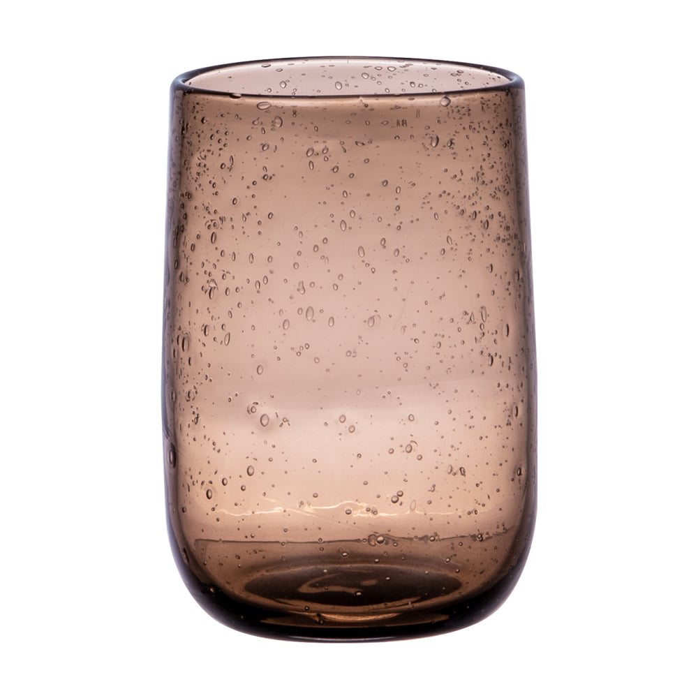 Front view of the Earth Ocean Glass in smoky brown with bubble-textured surface.