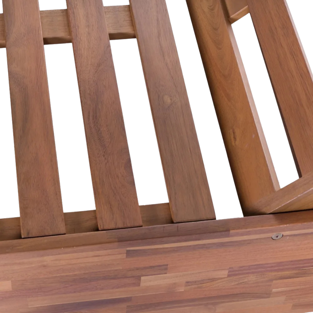 Detail view of the acacia wood structure showing natural grain and joinery.