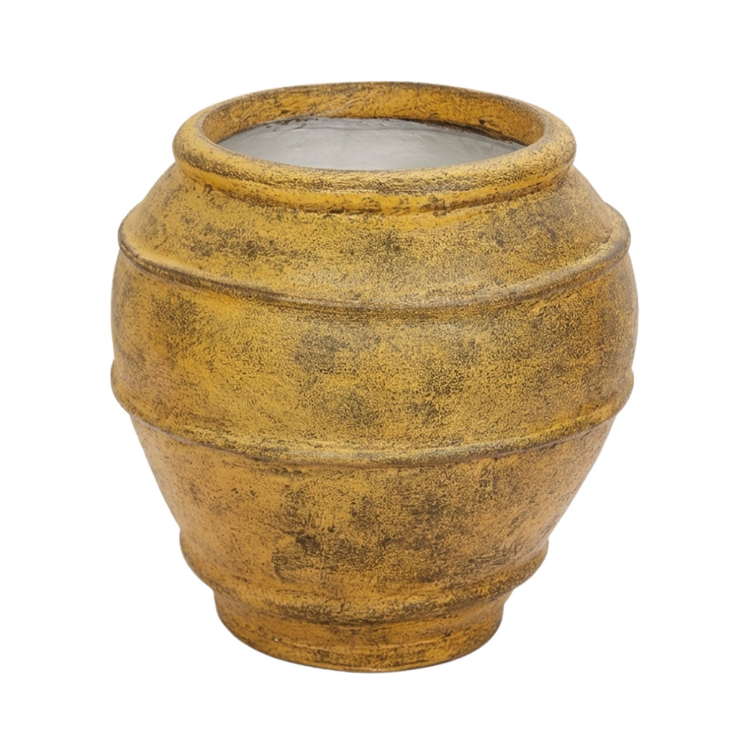 Front view of the Egada rusty terracotta vase with rounded form and aged textured surface.