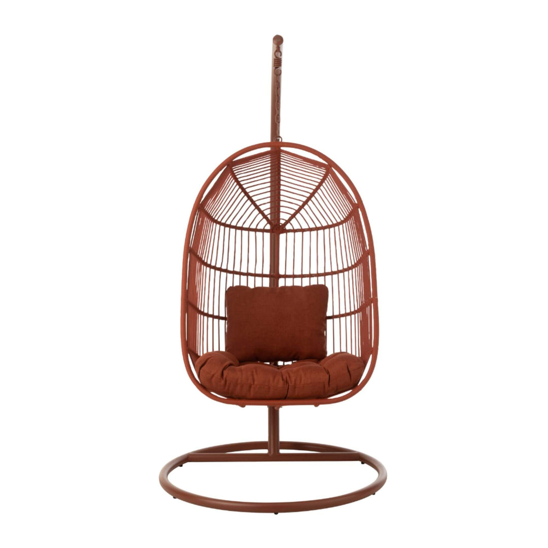 Front view of hanging chair with cushion