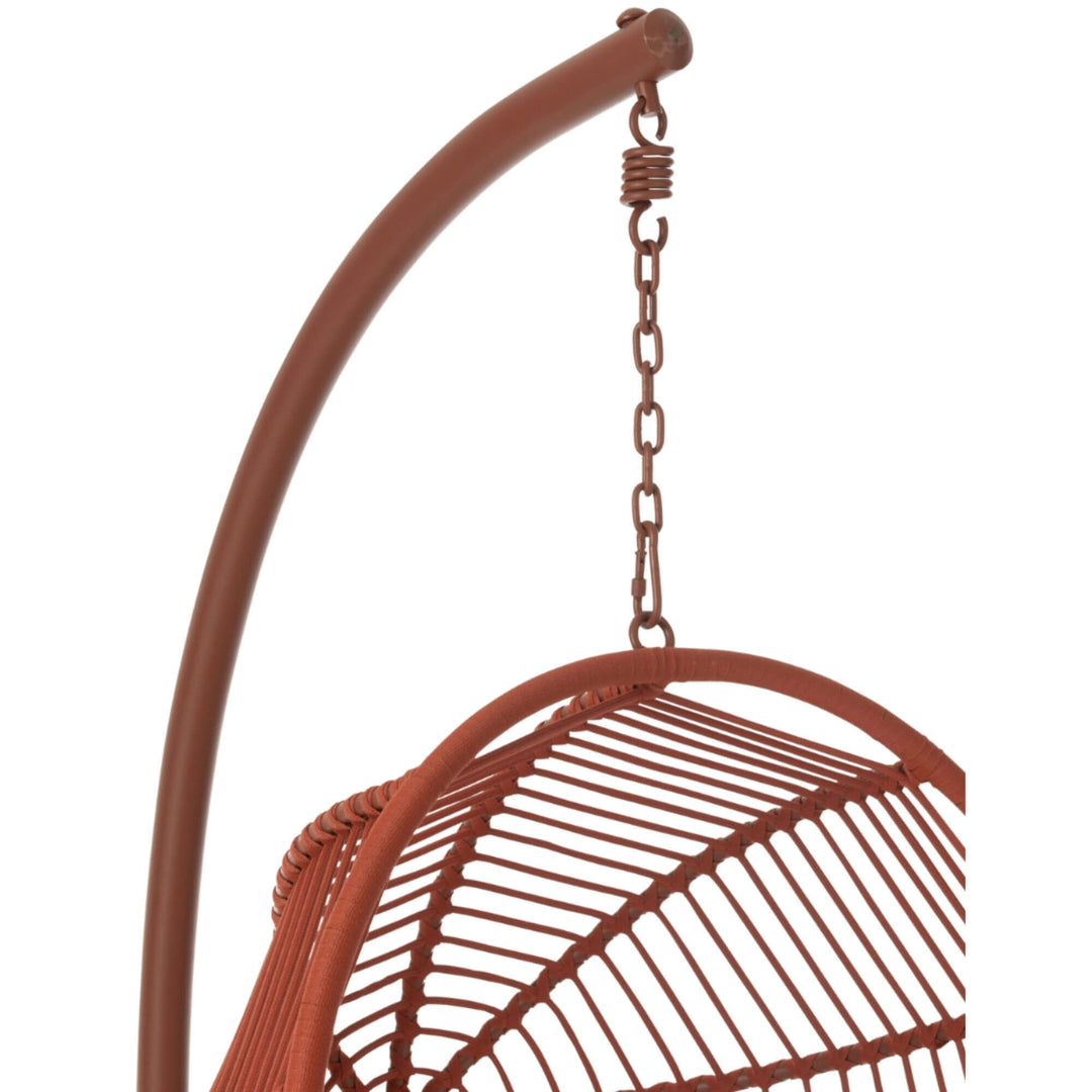 Rope weave detail on egg-shaped hanging chair