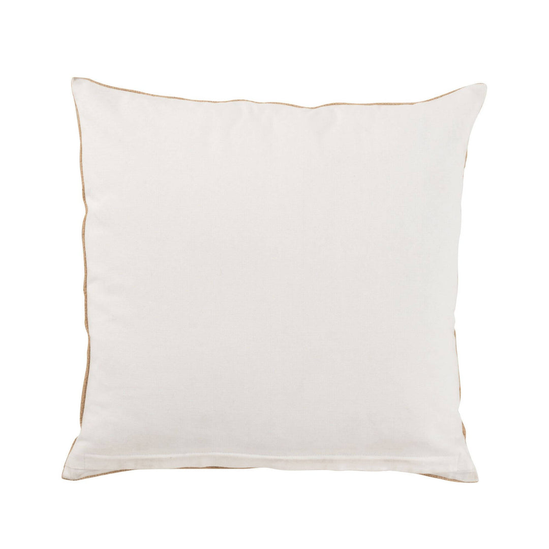 Back view Boho-style elephant cushion in natural and white tones