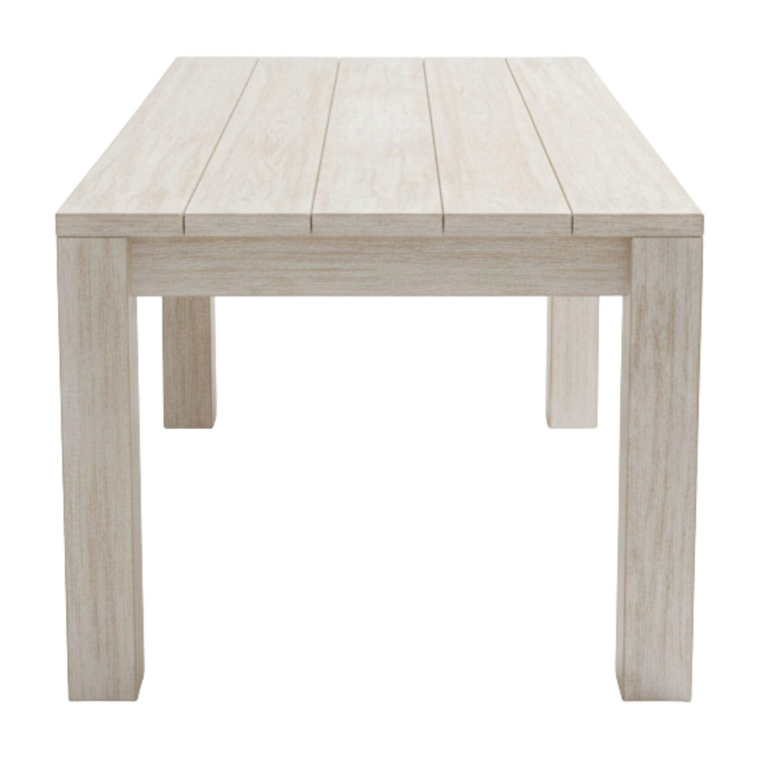 Front view of the Ellen Garden Outdoor Dining Table in whitewashed pine wood