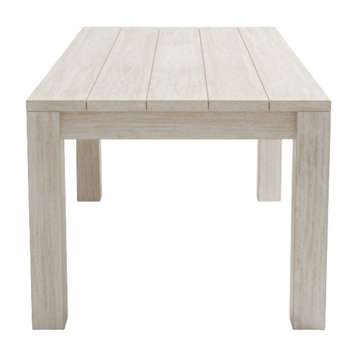 Front view of the Ellen Garden Outdoor Dining Table in whitewashed pine wood