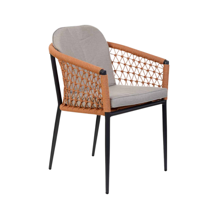 Angled view of outdoor rope dining chair