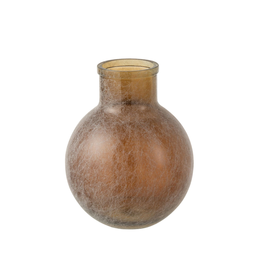 Front view of the EMP beige wash crystal vase with rounded silhouette.