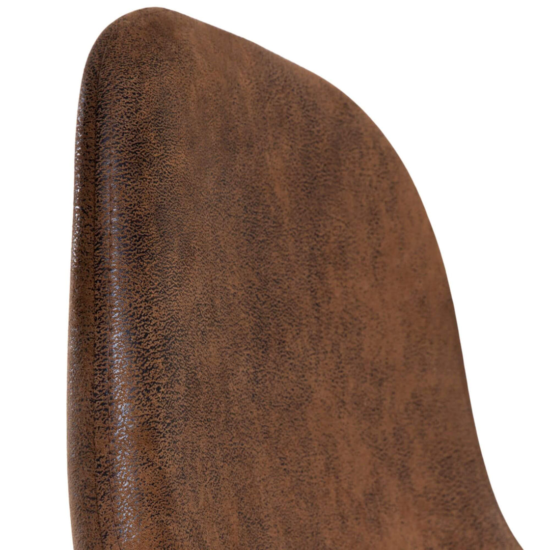 Close-up of the Enzo bar stool showing the textured warm brown polyester upholstery