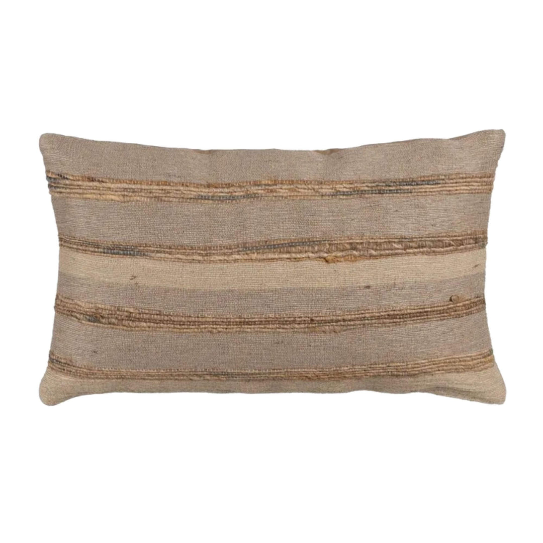Erawan Jute Cushion in natural beige with handwoven stripes.