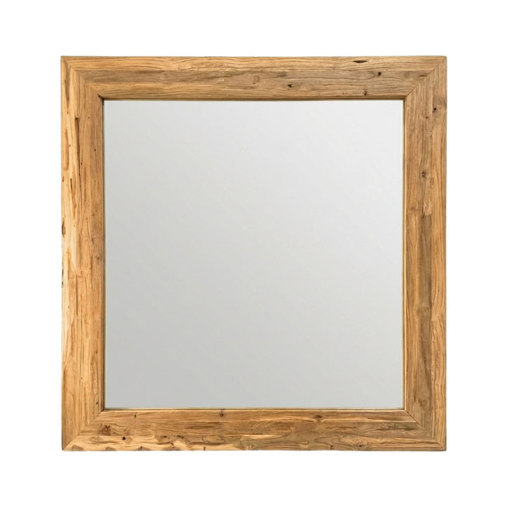 Front view of Erised Teak Wood Mirror showcasing the rectangular teak frame and clean reflective surface.
