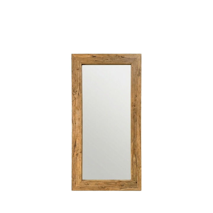 Front view of Erised Teak Wood Mirror showcasing the rectangular teak frame and clean reflective surface.