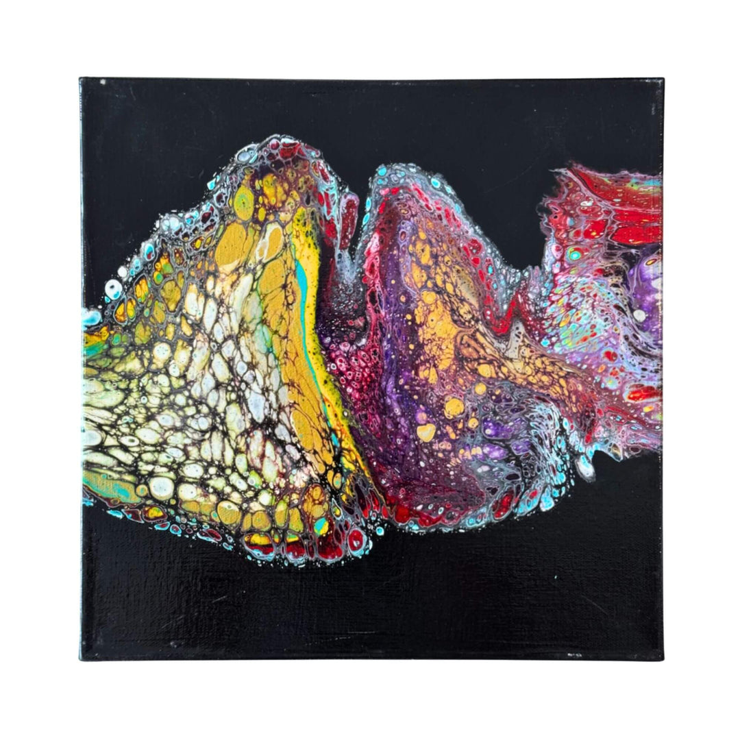 Abstract composition detail highlighting fluid forms and contrasting tones on canvas.