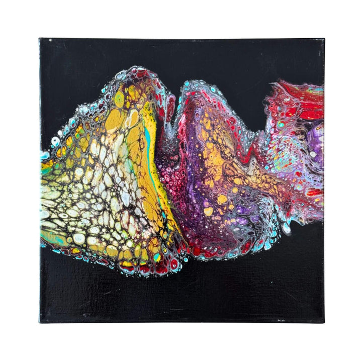 Abstract composition detail highlighting fluid forms and contrasting tones on canvas.