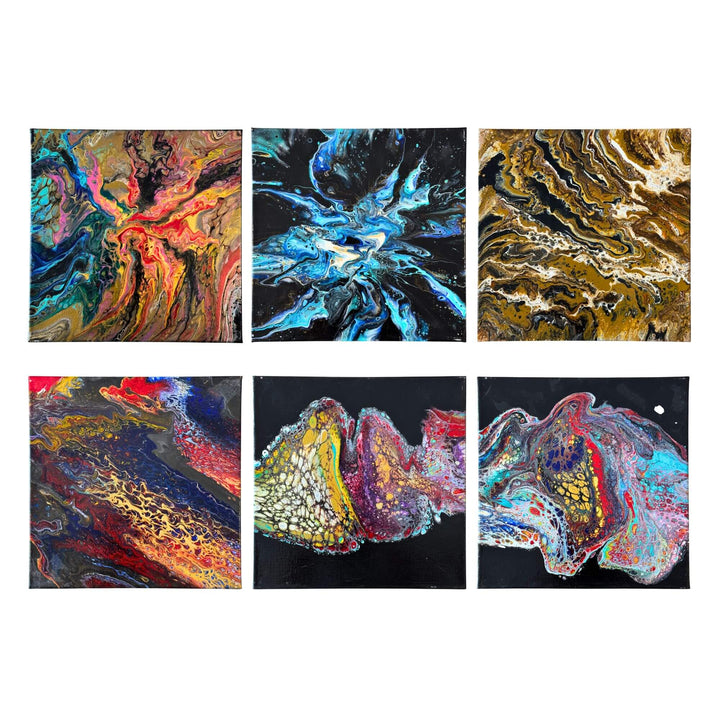 Collection view showing multiple Ether abstract paintings with dynamic color patterns.