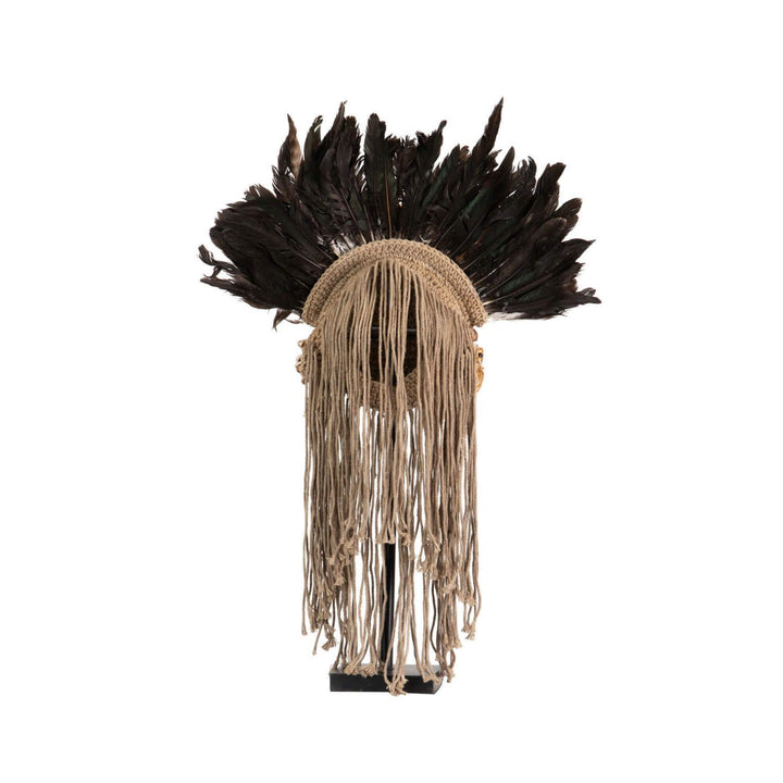 Back view of Bohemian ethnic necklace display stand with natural materials