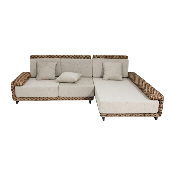 Front view of Fakarava water hyacinth modular sofa with cushions