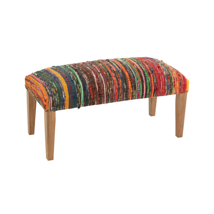 Angled view of Farsha bench highlighting woven texture