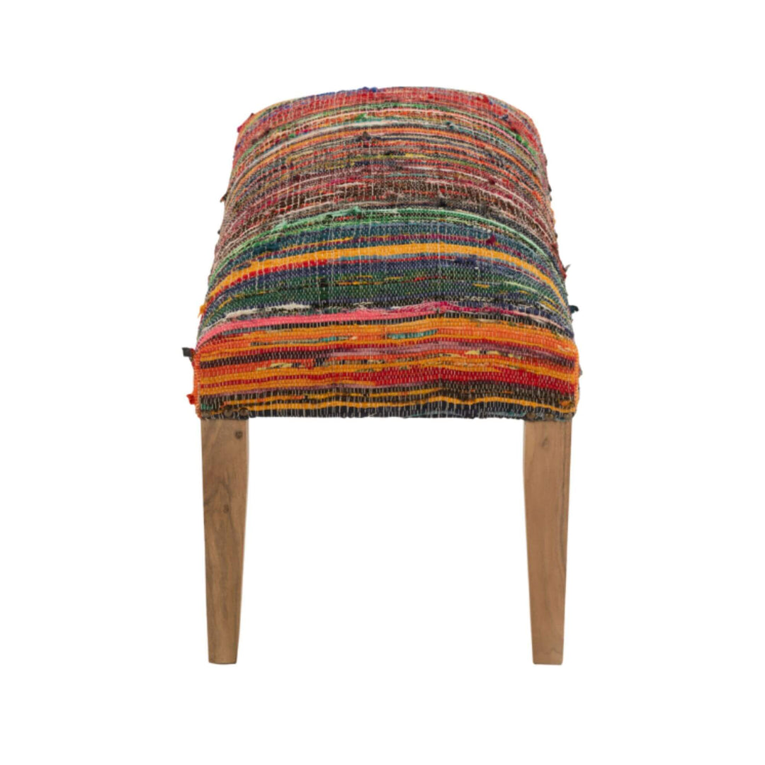 Side view of Farsha chindi bench showing wooden legs