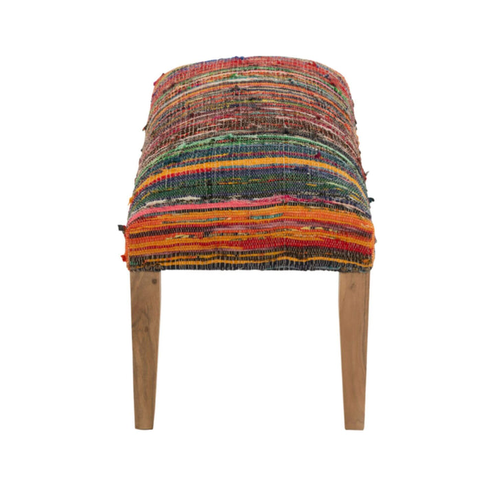 Side view of Farsha chindi bench showing wooden legs