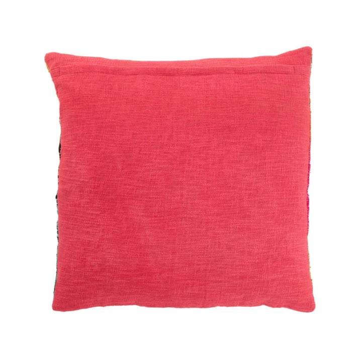 Back of Bohemian style cushion made from recycled chindi textile