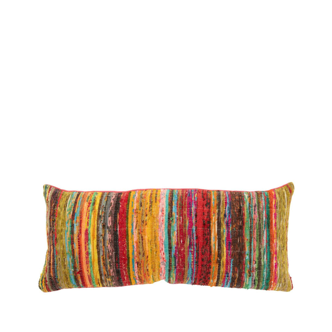 Front of Colorful striped decorative cushion in recycled textile