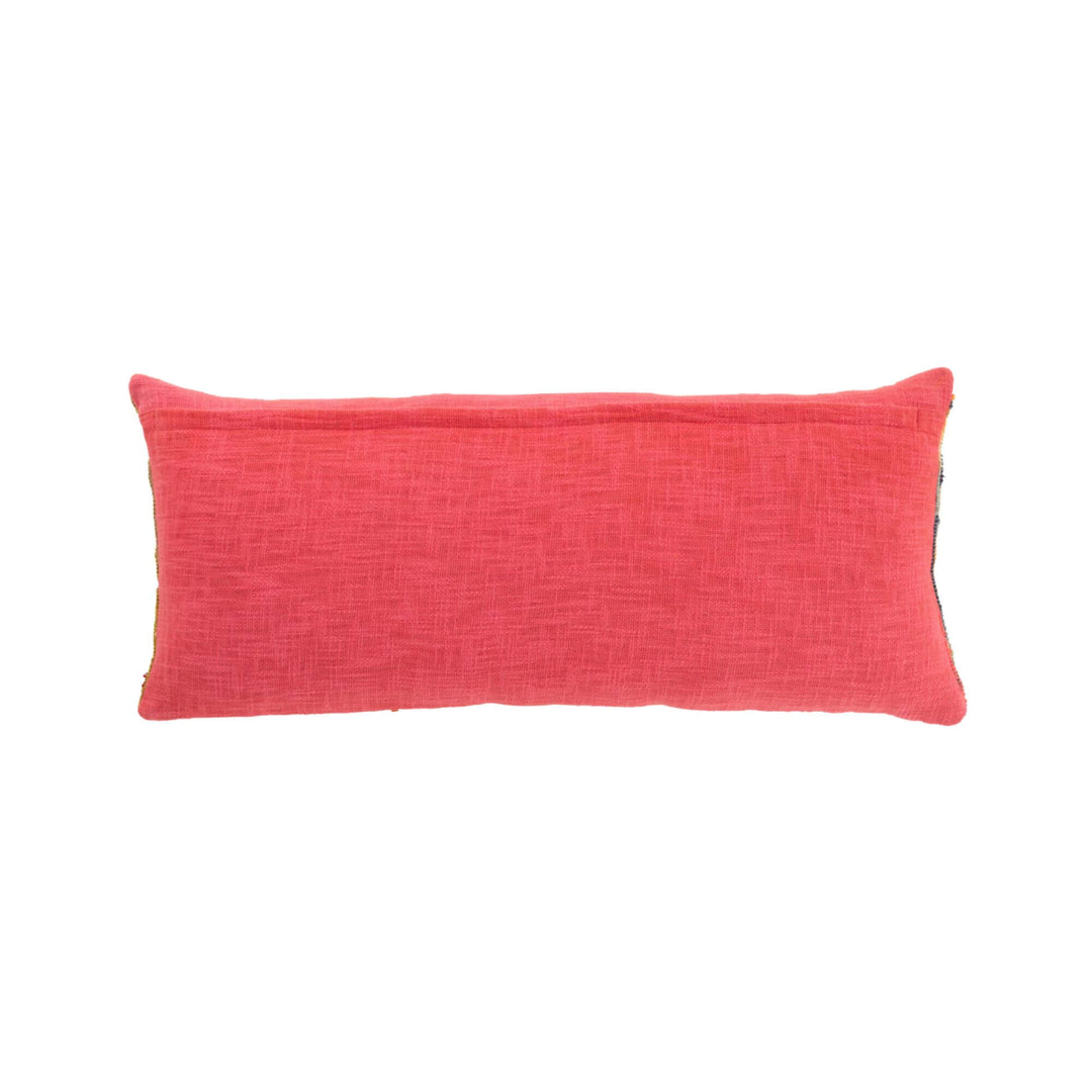 Back of Handmade elongated chindi pillow for bohemian interiors