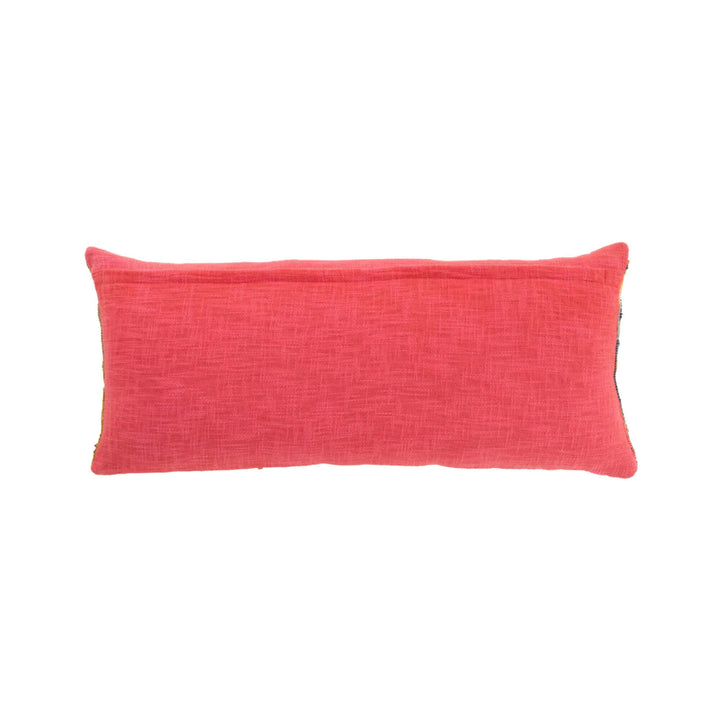 Back of Handmade elongated chindi pillow for bohemian interiors