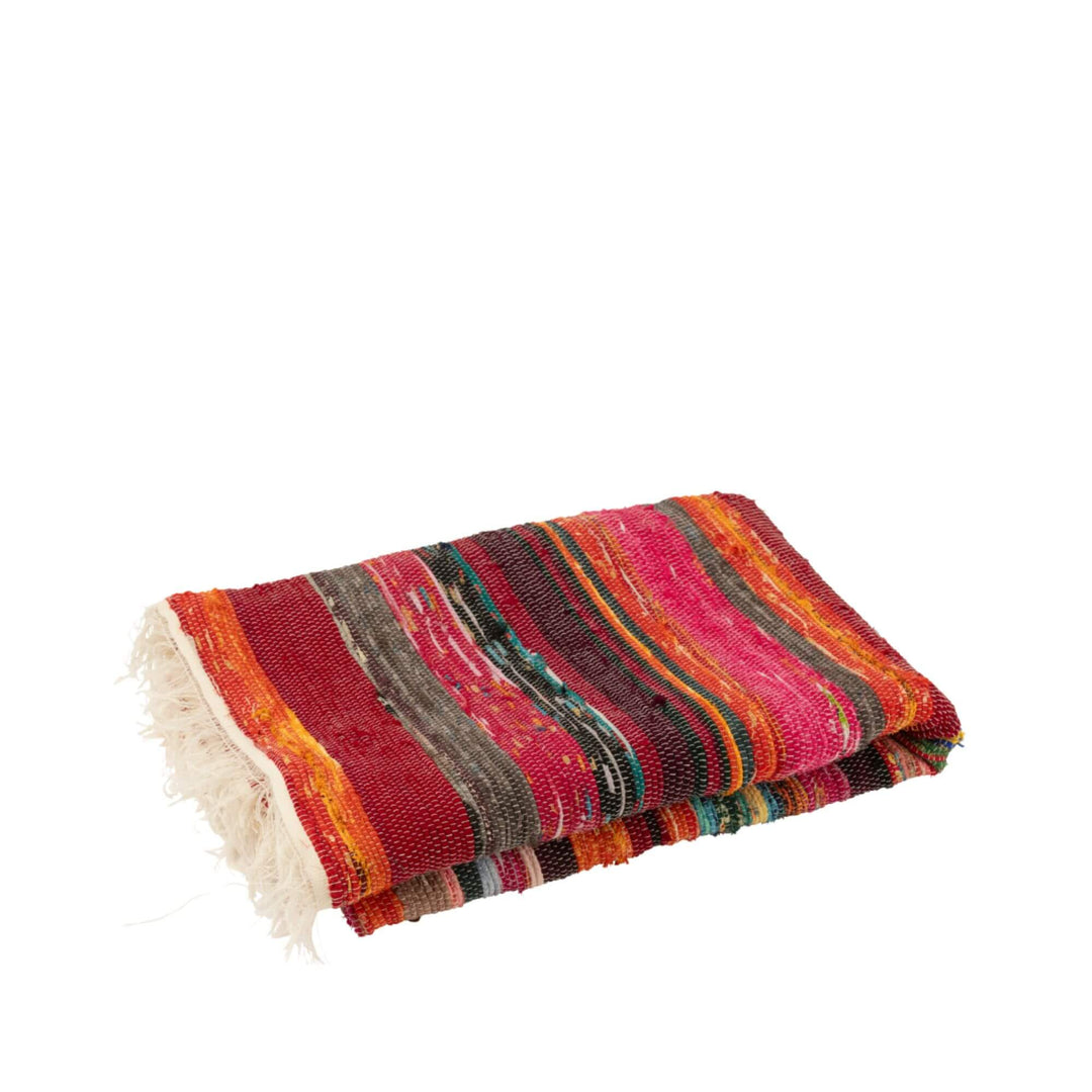 Folded Farsha chindi plaid showing layered striped pattern and texture