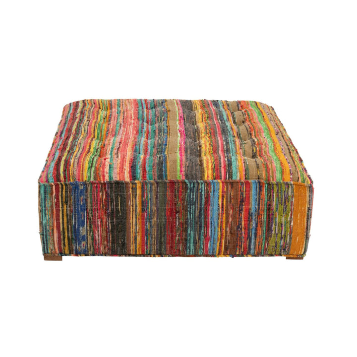 Front view of Farsha chindi square pouf on white background