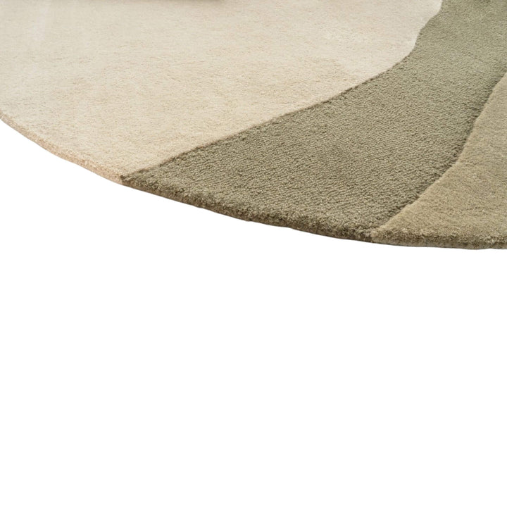 Close-up of the rug texture of Khaki Figari Rug showing the soft wool surface.