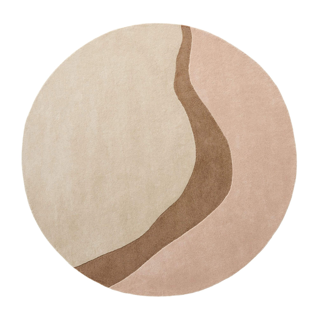 Front view of the Blush Figari wool rug with soft flowing design in neutral tones.