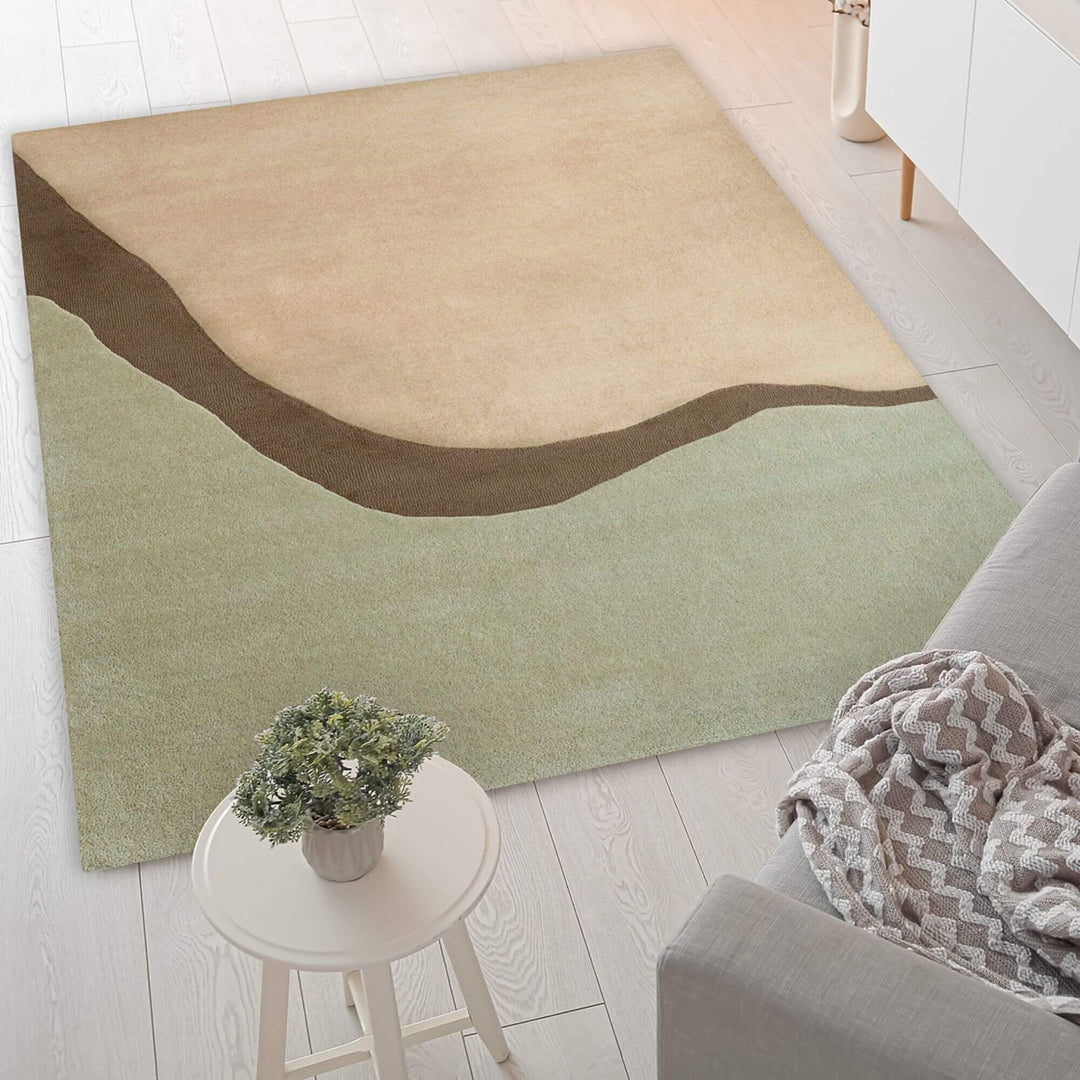Figari rug displayed in a neutral color palette with organic abstract line.