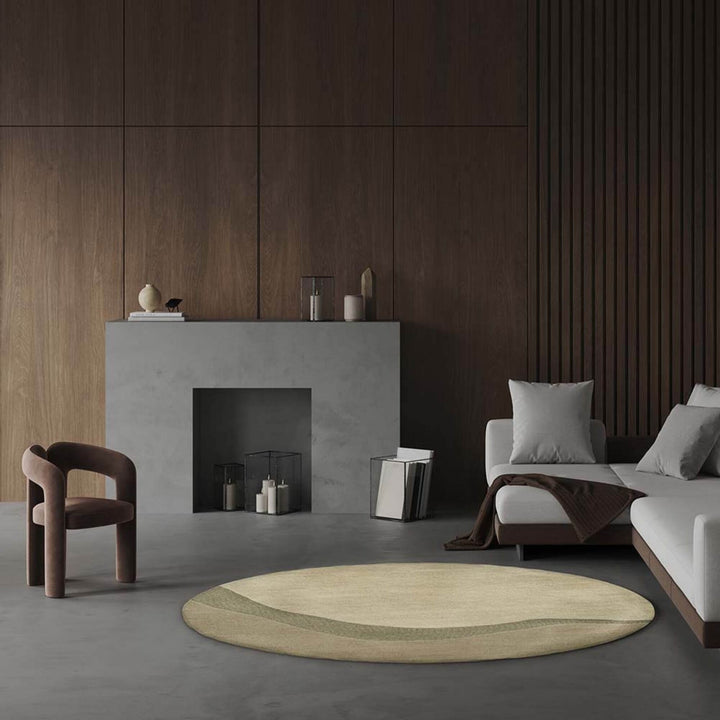 Figari rug displayed in a neutral color palette with organic abstract line.