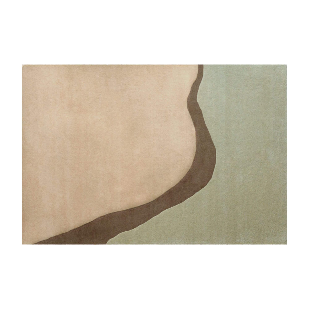 Front view of the Blush Figari wool rug with soft flowing design in neutral tones.