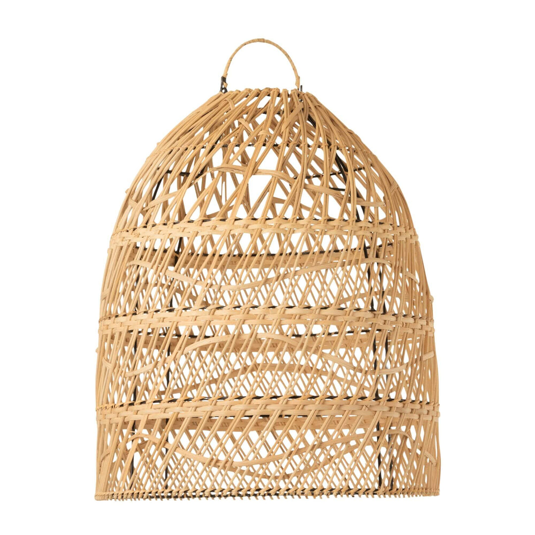 Front view of Fiji ceiling lamp with natural rattan dome weave