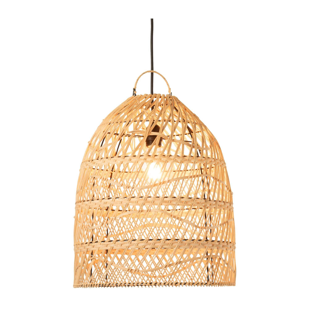 Side view of Fiji rattan pendant showing open lattice pattern