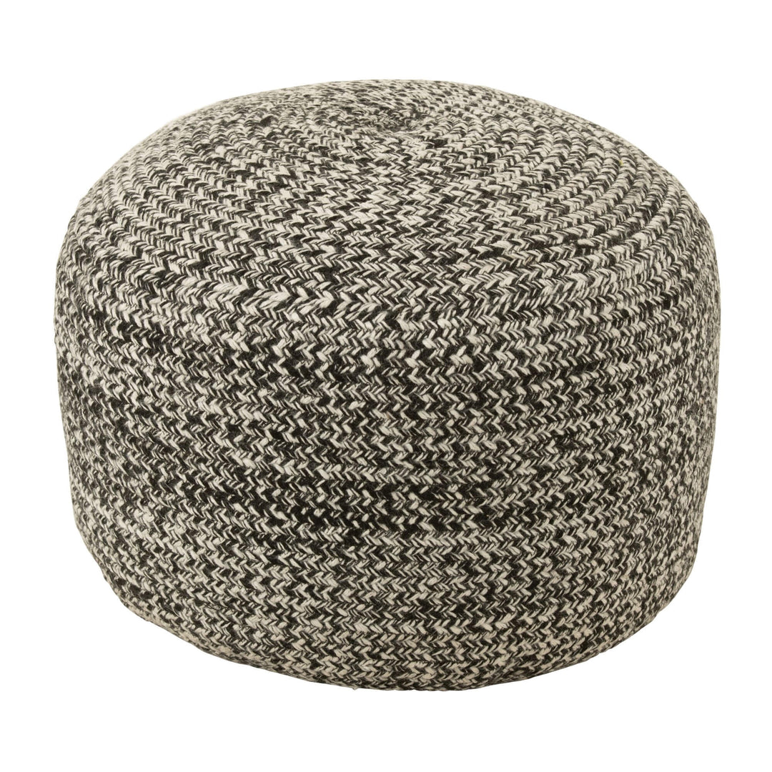 Fiona Outdoor Puff in grey woven polyester texture.