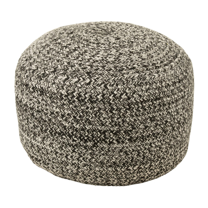 Fiona Outdoor Puff in grey woven polyester texture.