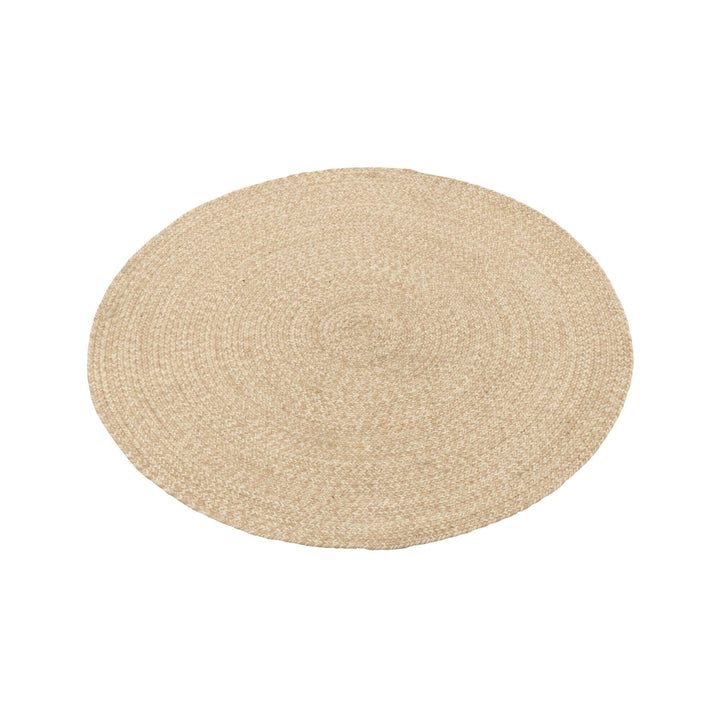 Small Fiona Outdoor Rug in round natural polyester weave.