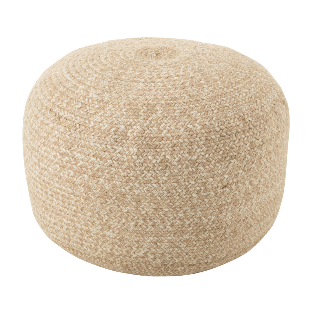 Fiona Puff in beige with soft woven polyester texture.
