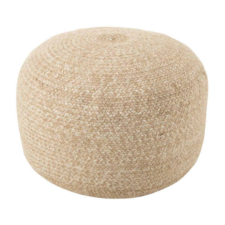 Fiona Puff in beige with soft woven polyester texture.