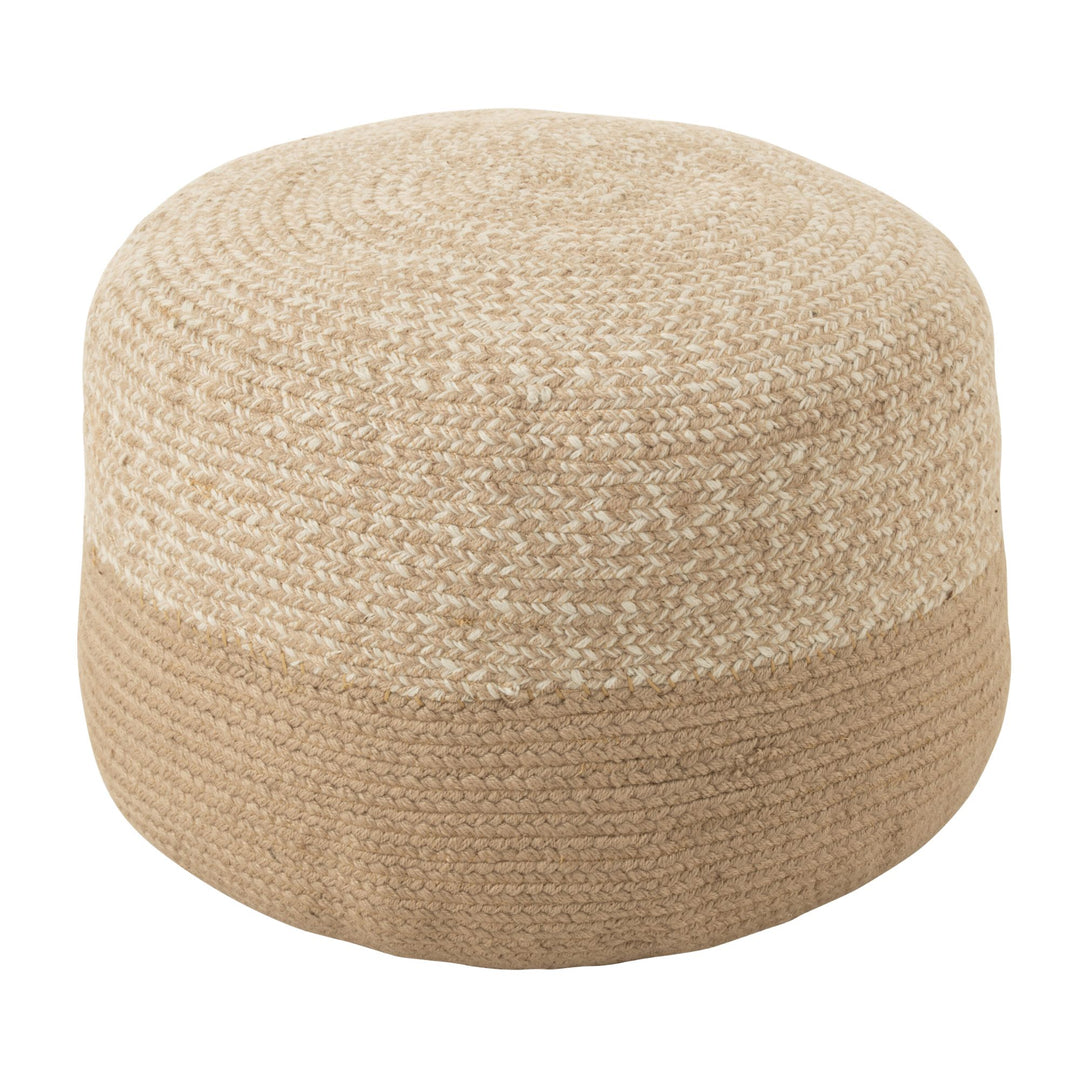 Fiona Puff in beige with soft woven polyester texture.