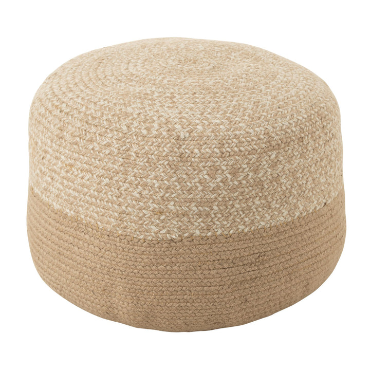 Fiona Puff in beige with soft woven polyester texture.