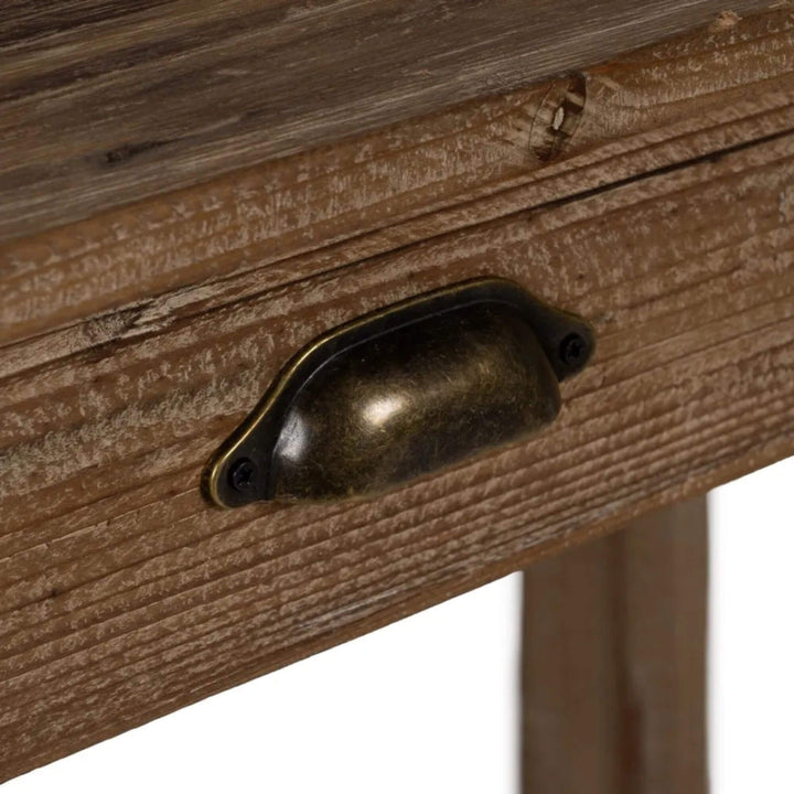 Close-up of drawer front with antique-style metal handle