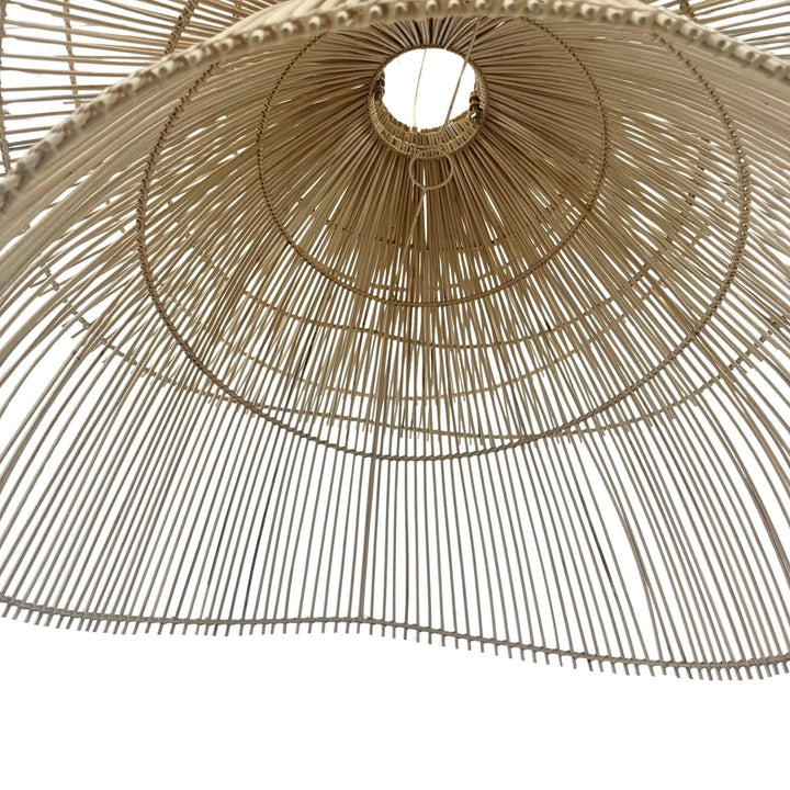 Bottom view of Flamenco rattan pendant with open central hole.
