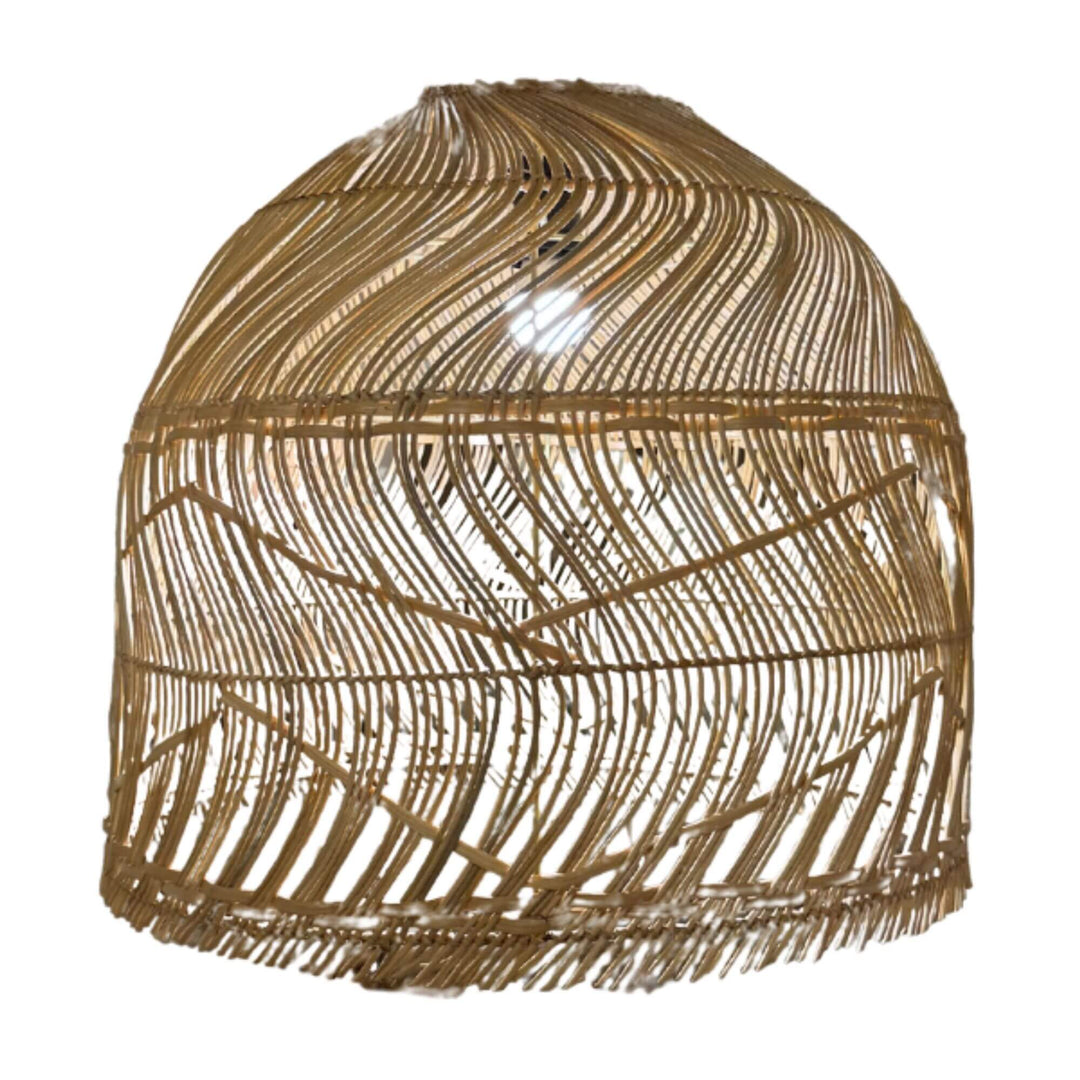 Formentera ceiling lamp in natural rattan handwoven dome design.