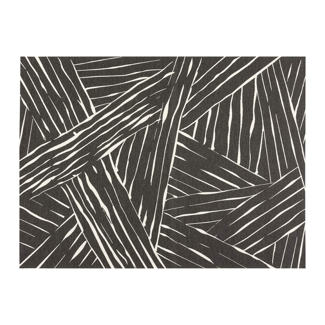 Front view of the Freek Outdoor Rug with geometric linear pattern in neutral tone.