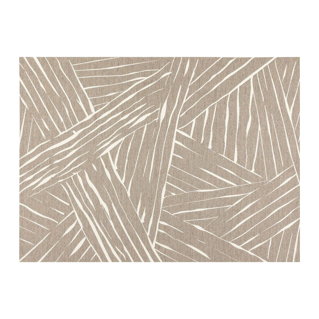 Front view of the Freek Outdoor Rug with geometric linear pattern in neutral tone.