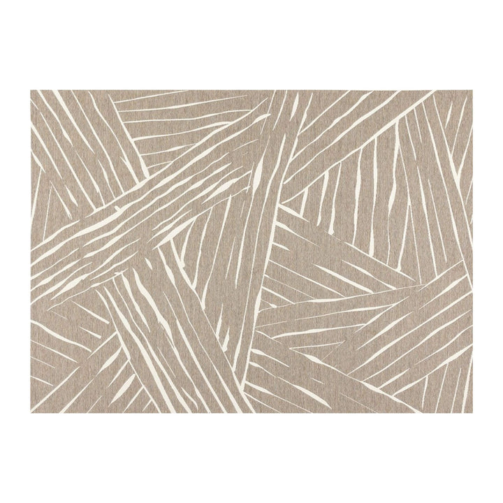 Front view of the Freek Outdoor Rug with geometric linear pattern in neutral tone.